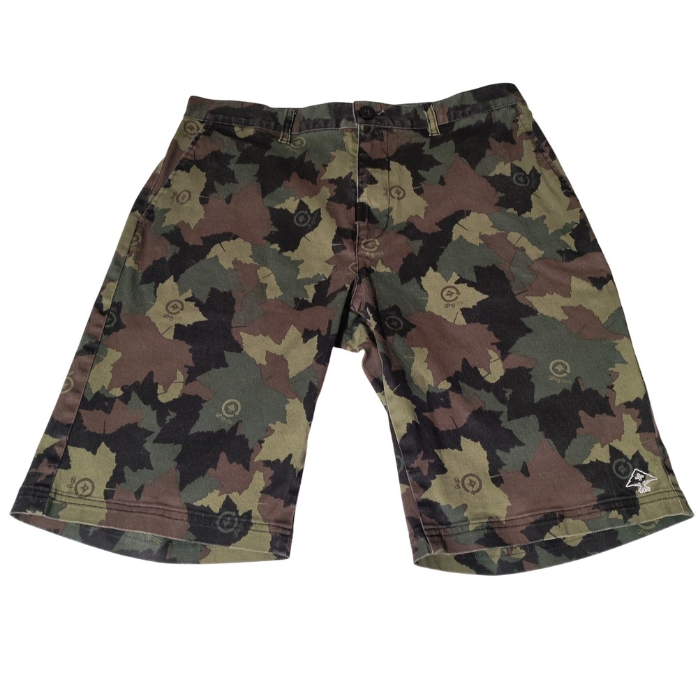 LRG Mens Maple Leaf Camo Shorts Cotton Blend Green Brown 34 (33"x11")